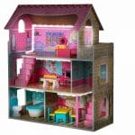 Drvena kućica za lutke s namještajem i svjetlom
