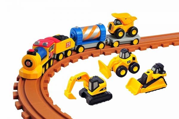 Vlak s tračnicama i građevinskim vozilima