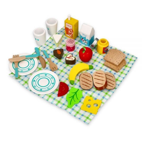 Drveni set za piknik s posuđem i namirnicama