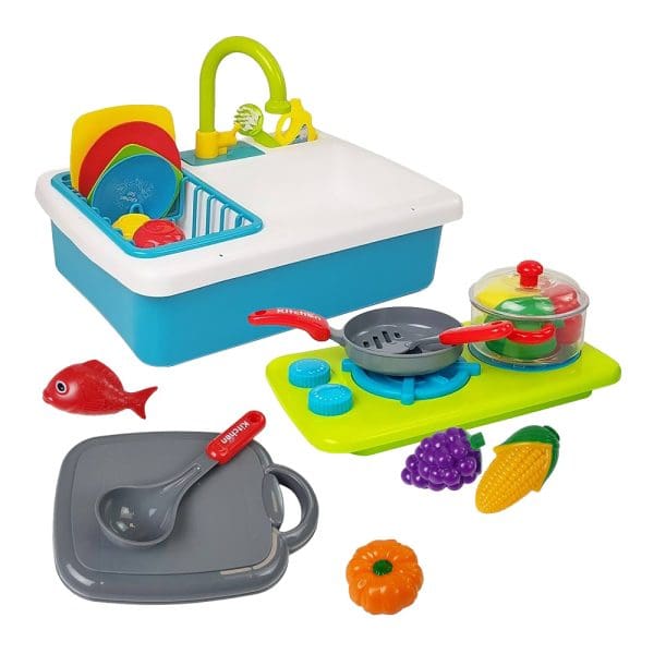 Dječji sudoper i štednjak 2-u-1 set s posuđem i namirnicama za igru