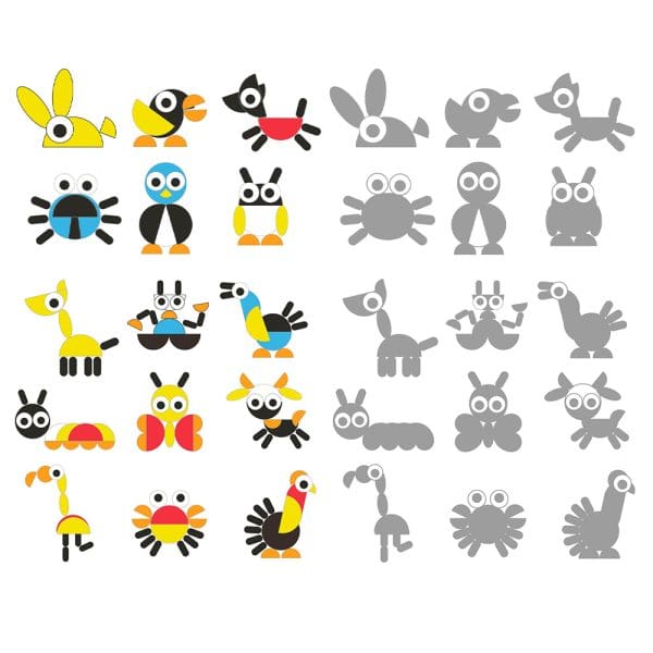 Drveni oblici s idejama i zagonetkama za slaganje Tangram Životinje