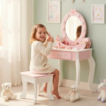 Drveni set za djevojčice stolić za uređivanje s LED rasvjetom i igračkama Milly Mally Elly